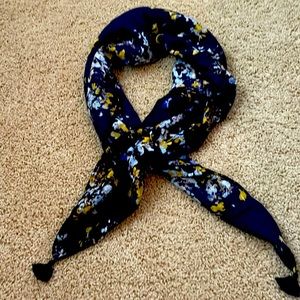 J Jill navy scarf with light blue and gold flower pattern